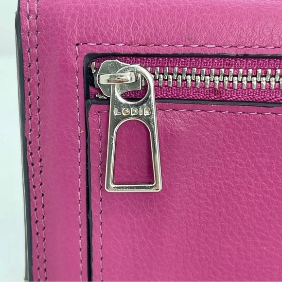 Lodis Fuchsia Pink Leather Long Wallet Continental Fold-Over Design - Picture 5 of 15